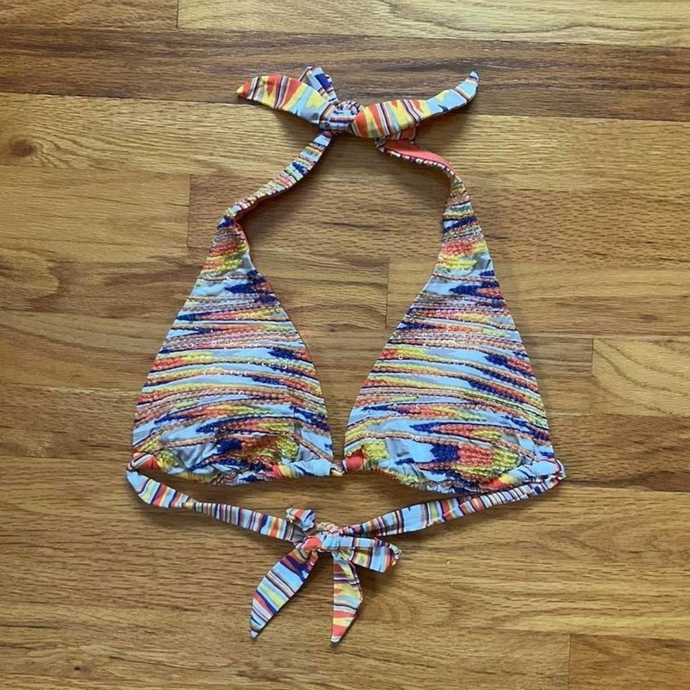Orange Multicolor Hermanny Beaded Bikini Top Size 10 Y2k 2000s Rave Ibiza